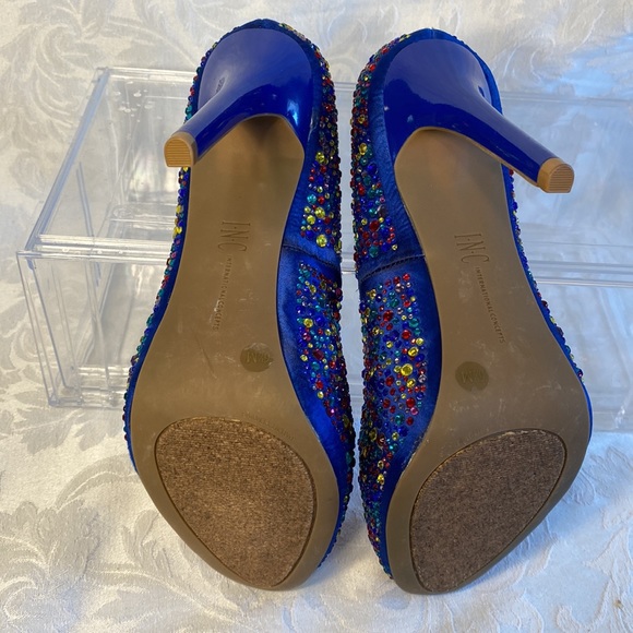 INC international concepts blue satin stiletto heels colorful rhinestones 6 - Picture 7 of 11